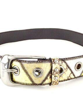 miumiu belt Gold Brown Woman unisex Authentic Used T7188